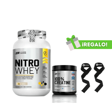 PROTEÍNA NITRO WHEY 1.1KG COOKIES + CREATINA UNIVERSE NUTRITION 250G + STRAPS