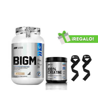 PROTEÍNA BIGM 2KG VAINILLA + CREATINA UNIVERSE NUTRITION 250G + STRAPS