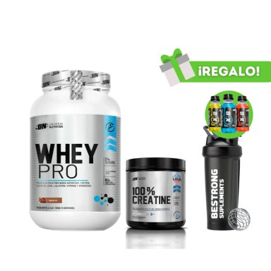 PROTEÍNA WHEY PRO 1KG CHOCOLATE + CREATINA UN 150G + SHAKER + 3 XB