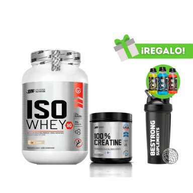 PROTEÍNA ISO WHEY 1KG COOKIES + CREATINA UN 150G + SHAKER + 3 XB