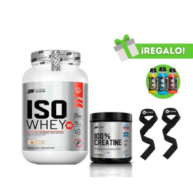 PROTEÍNA ISO WHEY 1KG COOKIES + CREATINA UN 150G + STRAPS+ 3 XB