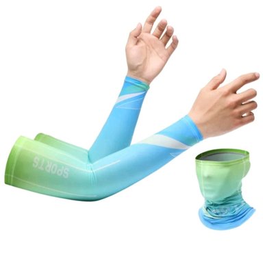 PACK BANDANA CON MANGAS DEPORTES ENFRIAMIENTO ANTI UV CELESTE