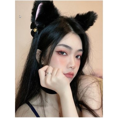VINCHA LOLITAS GATO FELPA CABELLO NEGRO