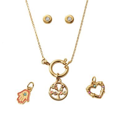 SET COLLAR  ARETES GOOD LUCK  DORADO ESIKA