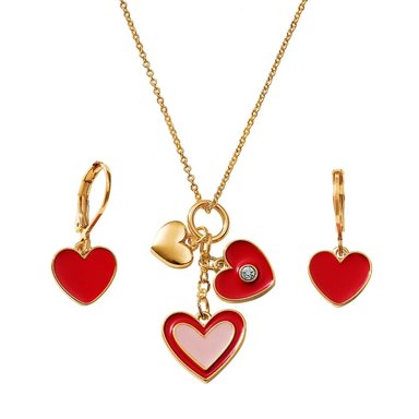 SET COLLAR + ARETES RED HEARTS  CORAZÓN ESIKA