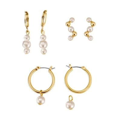 SET ARETES X3 SPARKLING PEARLS - 1