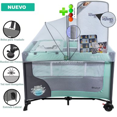 CUNA CORRAL EBABY HAPPY DREAM VERDE +COLCHÓN