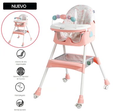 SILLA COMER EBABY DALI ROSADO BEBÉ NUEVA CON MECEDORA