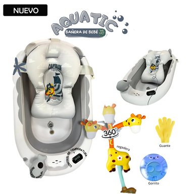 TINA BAÑERA PLEGABLE AQUATIC CON TERMÓMETRO GRIS