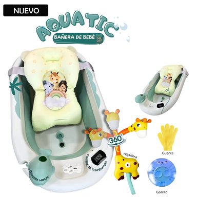 TINA BAÑERA PLEGABLE AQUATIC CON TERMÓMETRO VERDE