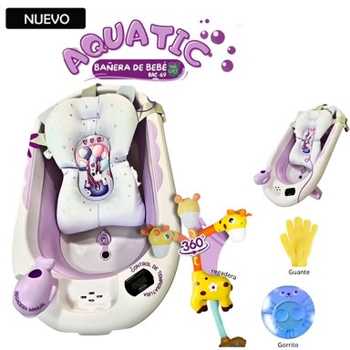 TINA BAÑERA PLEGABLE AQUATIC CON TERMÓMETRO LILA