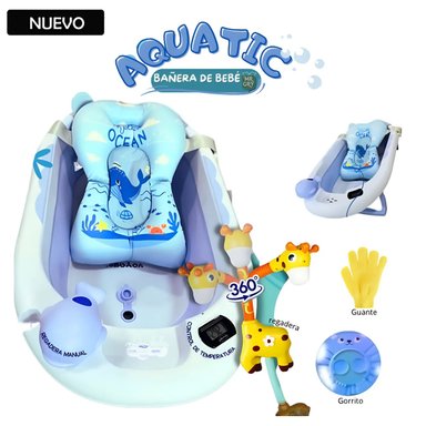 TINA BAÑERA PLEGABLE AQUATIC CON TERMÓMETRO AZUL