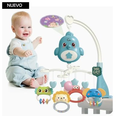 MÓVIL PROYECTOR MUSICAL POLLITO PARA BEBES CELESTE