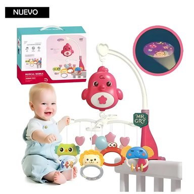 MÓVIL PROYECTOR MUSICAL POLLITO PARA BEBES ROSADO