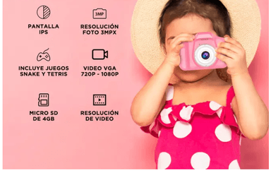 CÁMARA DIGITAL PARA NIÑAS FOTOS Y VIDEO + JUEGOS + MUSICA COLOR ROSA - 3