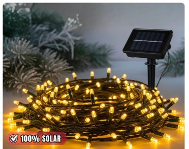 LUCES DE NAVIDAD SOLARES  100 FOCOS LED EXTERIOR  CON PANEL SOLAR COLOR AMBAR