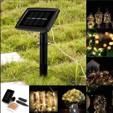 LUCES DE NAVIDAD SOLARES  100 FOCOS LED EXTERIOR  CON PANEL SOLAR COLOR AMBAR - 3