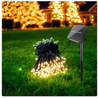 LUCES DE NAVIDAD SOLARES COLOR AMBAR 200 FOCOS LED EXTERIOR  CON PANEL SOLAR