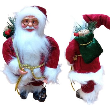 SET DE 2 PAPA NOEL SANTA MUÑECO DECORATIVO 30CM ROJO