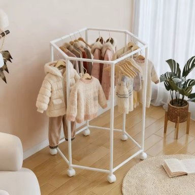 ESTANTE DE ROPA GIRATORIO HEXAGONAL CON RUEDAS ORGANIZADOR DE METAL NEGRO