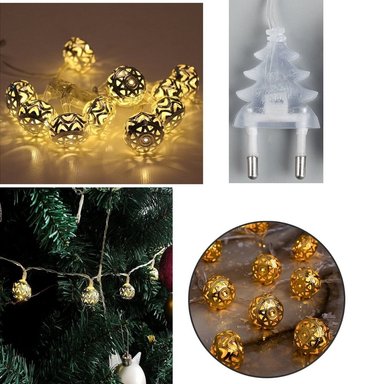 SET DE 3 TIRAS DE LUCES LED CHINAS DE BOLITAS ESFERAS DORADAS DE METAL - 2
