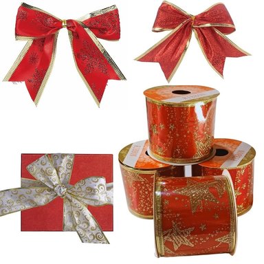 SET DE 4 CINTA DECORATIVA NAVIDEÑA CINTA PARA LAZOS O MOÑOS RLOJO