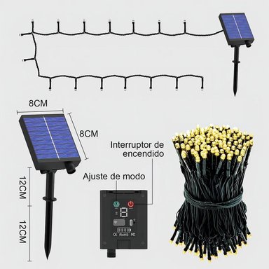 TIRA DE LUCES LED SOLARES 20 METROS 200L AMBAR - 2