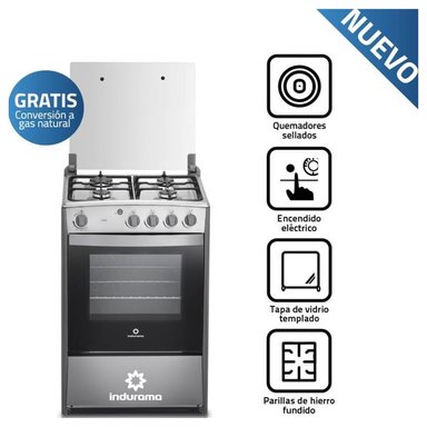COCINA INDURAMA 4 QUEMADORES CORUÑA CROMA - 2