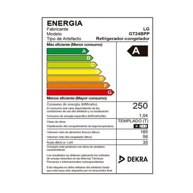 REFRIGERADORA LG GT24BPP 185L TOP FREEZER NO FROST 2 - 6