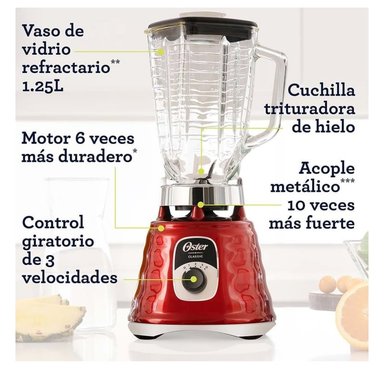 LICUADORA OSTER BLST4126R CLÁSICA 3 VELOCIDADES CON PERILLA ERGONÓMICA - 3
