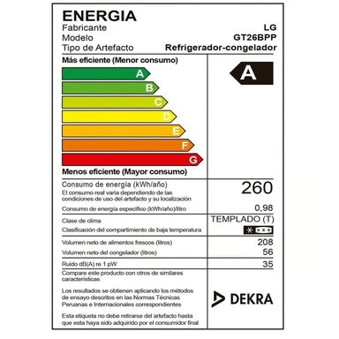 REFRIGERADORA LG GT26BPP 264L NO FROST TOP FREEZER - 5