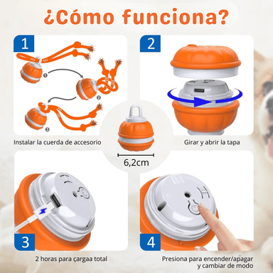 JUGUETE INTERACTIVO PARA PERROS CON SOGA PELOTA GIRATORIA 360° - 3