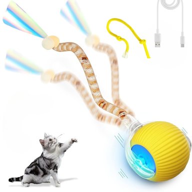 PELOTA INTERACTIVA PARA GATOS CON 2 SOGAS, JUGUETE INTELIGENTE LED