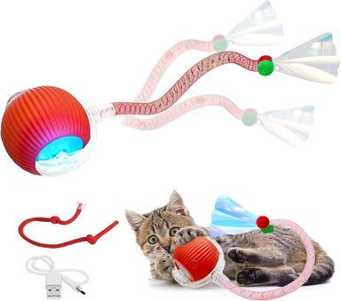 PELOTA INTERACTIVA PARA GATOS CON 2 SOGAS, JUGUETE INTELIGENTE LED