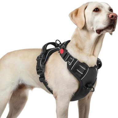 ARNÉS AJUSTABLE PARA PERRO TALLA LARGE ANTITIRONES REFLECTANTE CON ASA COLOR NEGRO