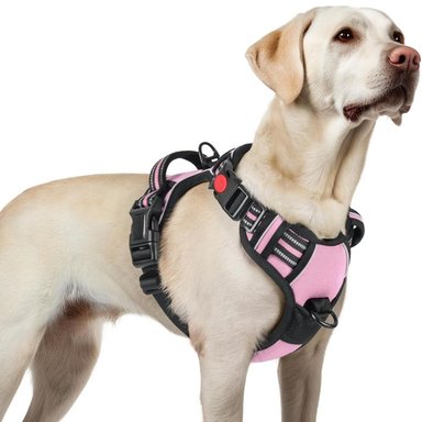 ARNÉS AJUSTABLE PARA PERRO TALLA LARGE ANTITIRONES REFLECTANTE CON ASA COLOR ROSA