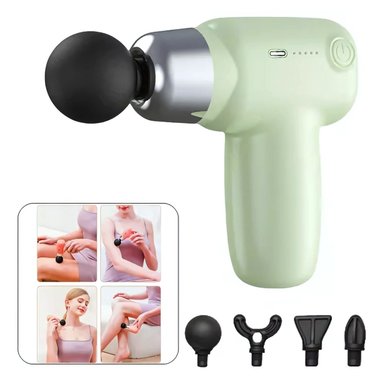 PISTOLA DE MASAJE PORTABLE | 4 CABEZALES | 5 VELOCIDADES | ALIVIO MUSCULAR PROFUNDO Y COMPACTO CON RECARGA TIPO C