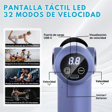 MASAJEADOR MUSCULAR VICTORIA HAN, PISTOLA DE MASAJE CON 32 VELOCIDADES, PANTALLA LED Y 4 CABEZALES PARA CUERPO Y CUELLO - 3