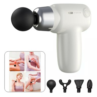 PISTOLA DE MASAJE COMPACTA | IDEAL PARA DOLOR MUSCULAR | RECARGABLE CON 4 CABEZALES Y 5 MODOS DE INTENSIDAD AJUSTABLE
