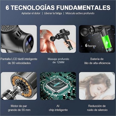PISTOLA DE MASAJE MAX GUN PROFESIONAL PARA TERAPIA PERCUTIVA, DISEÑO PORTÁTIL Y RECARGA RÁPIDA, ALIVIA DOLORES Y FATIGA MUSCULAR - 5