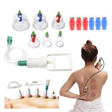 SET DE VENTOSAS CHINAS CON 6 PIEZAS, BOMBA MANUAL Y SUCCIÓN AJUSTABLE, IDEAL PARA MASAJE, ALIVIO DEL DOLOR Y RELAJACIÓN