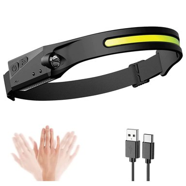 LUZ FRONTAL PARA CABEZA CON ILUMINACIÓN PANORÁMICA, USB-C Y BANDA AJUSTABLE, IDEAL PARA DEPORTES, EMERGENCIAS Y SENDERISMO