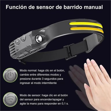 LUZ DE CABEZA MANOS LIBRES LED COB CON BATERÍA 18650 RECARGABLE USB-C, IDEAL PARA PESCA, CICLISMO O TRABAJOS TÉCNICOS NOCTURNOS - 4