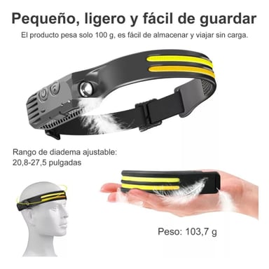 LUZ DE CABEZA MANOS LIBRES LED COB CON BATERÍA 18650 RECARGABLE USB-C, IDEAL PARA PESCA, CICLISMO O TRABAJOS TÉCNICOS NOCTURNOS - 5