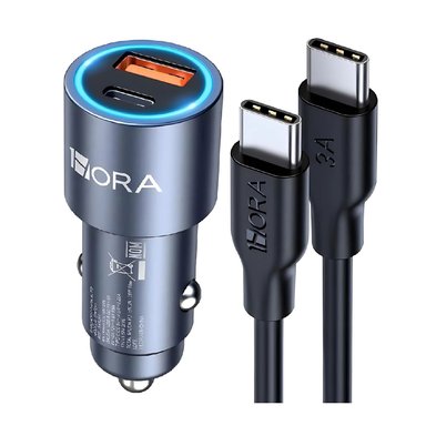 CARGADOR RÁPIDO AUTO 38W 1 HORA PD 20W + QC 18W USB TIPO C Y A PARA IPHONE SAMSUNG XIAOMI DASHCAM 12V-24V CON CABLE