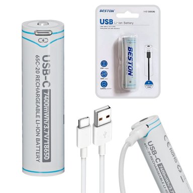 BATERÍA RECARGABLE 18650 7400MWH 3.7V CON CARGA USB-C, PERFECTA PARA LINTERNAS LED, VENTILADORES Y DISPOSITIVOS PORTÁTILES