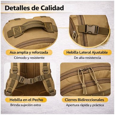 MOCHILA TÁCTICA MILITAR 50L SISTEMA MOLLE RESISTENTE IMPERMEABLE PARA CAMPING VIAJES TREKKING TRABAJO Y USO DIARIO - 2