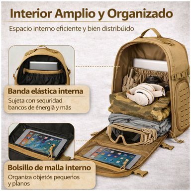 MOCHILA TÁCTICA MILITAR 50L SISTEMA MOLLE RESISTENTE IMPERMEABLE PARA CAMPING VIAJES TREKKING TRABAJO Y USO DIARIO - 5