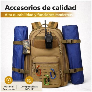 MOCHILA TÁCTICA MILITAR 50L SISTEMA MOLLE RESISTENTE IMPERMEABLE PARA CAMPING VIAJES TREKKING TRABAJO Y USO DIARIO - 6