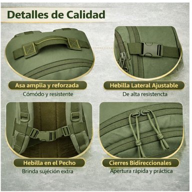 MOCHILA TÁCTICA MILITAR 50L SISTEMA MOLLE RESISTENTE IMPERMEABLE PARA CAMPING VIAJES TREKKING TRABAJO Y USO DIARIO - 2